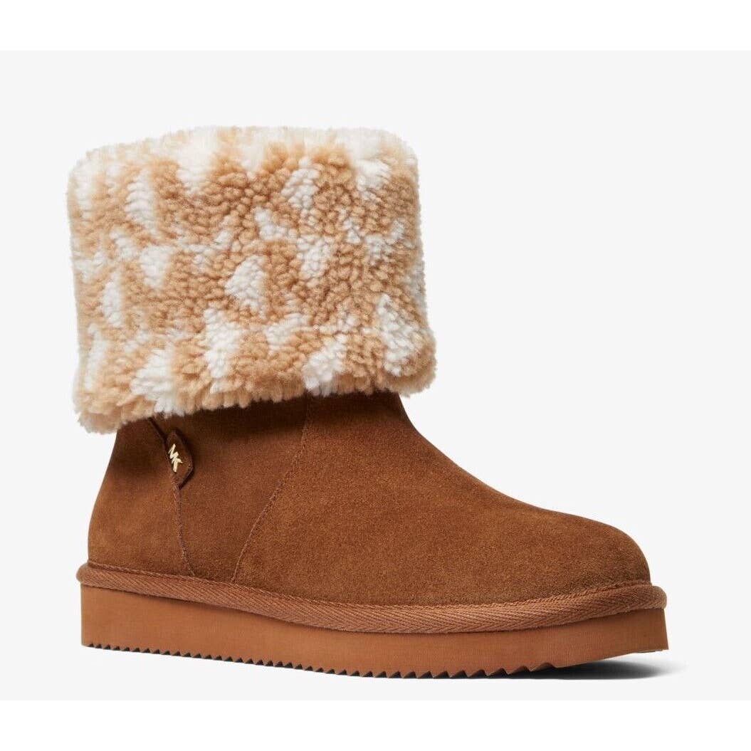 Michael Kors Julia Faux Suede/Shearling Ankle Boot Bootie Luggage/Brown 5/7 Nib